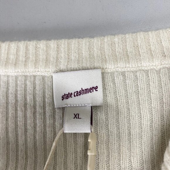 NEW STATE CASHMERE Off-Shoulder V-Neck Sweater • Size XL • Undyed White - Picture 2 of 8